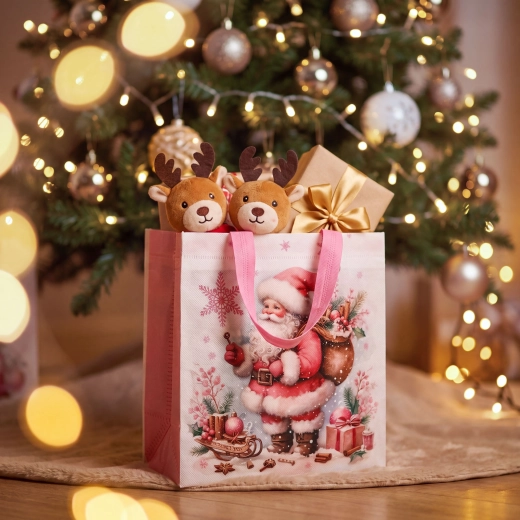Sacs cadeaux de Noël en tissu non tissé, 23 × 22 × 11 cm, 12 pièces