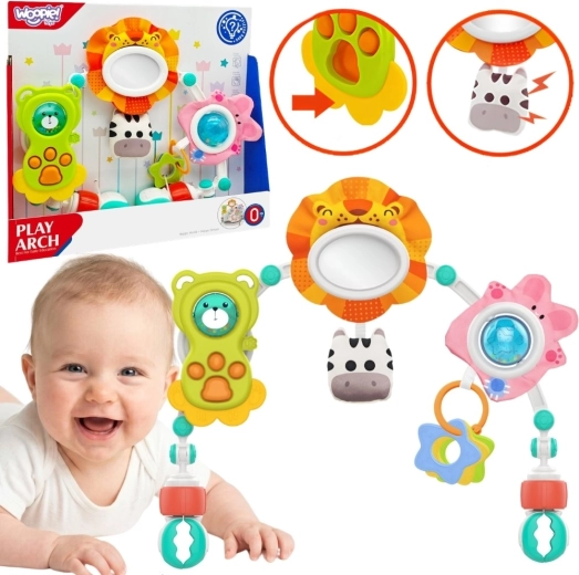 Woopie baby arche sensorielle pour poussette et lit avec animaux lion et ourson