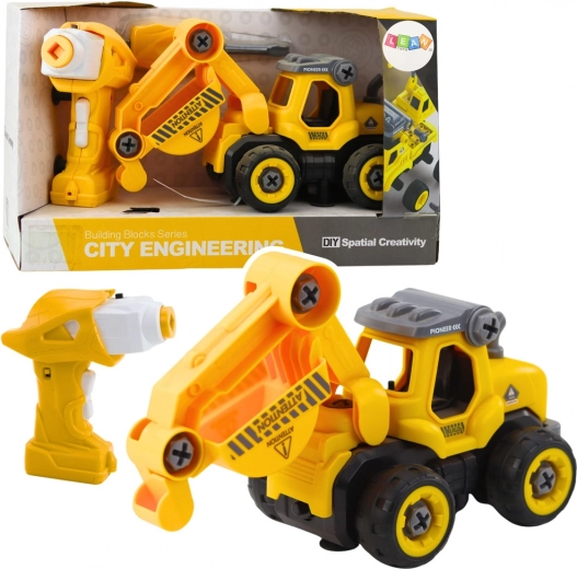 Kit de construction pelleteuse RC 2-en-1 avec tournevis et perceuse, jaune