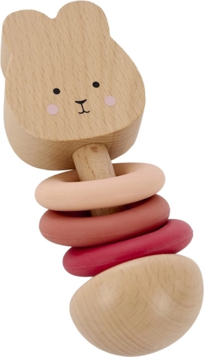 Jabadabado hochet en bois lapin avec anneaux en silicone