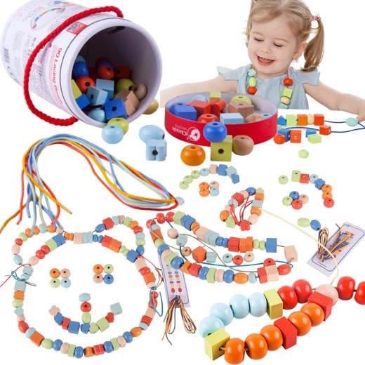 Classique Monde Perles en Bois à Enfiler - 96 pcs