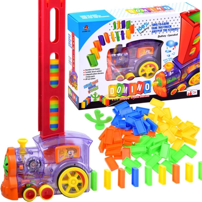 train de dominos avec distributeur, 80 pièces