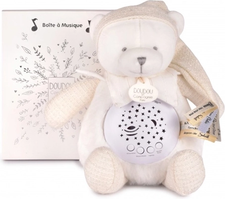 Doudou et Compagnie veilleuse musicale de nuit avec projection d’étoiles ours blanc – coffret cadeau