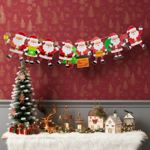 Guirlande en papier de Noël avec 8 pères Noël, 3,5 m