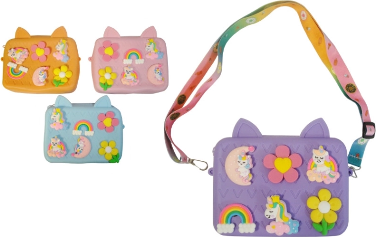 Sac à main en silicone Pop It avec applications 3D licorne - 1 pièce