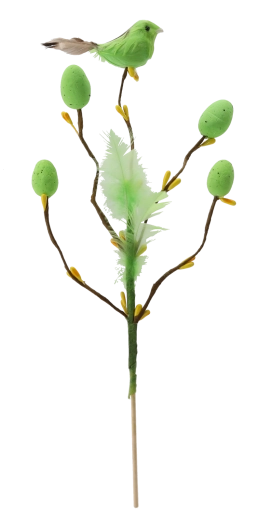 Brindille de Pâques avec oiseau et œufs sur pique 24 cm