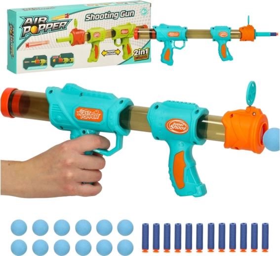 Blaster en mousse 2-en-1 pour enfants, à billes et fléchettes, bleu