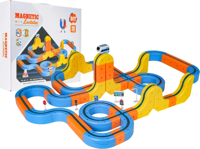 Circuit antigravité magnétique coloré avec train – 180 pièces