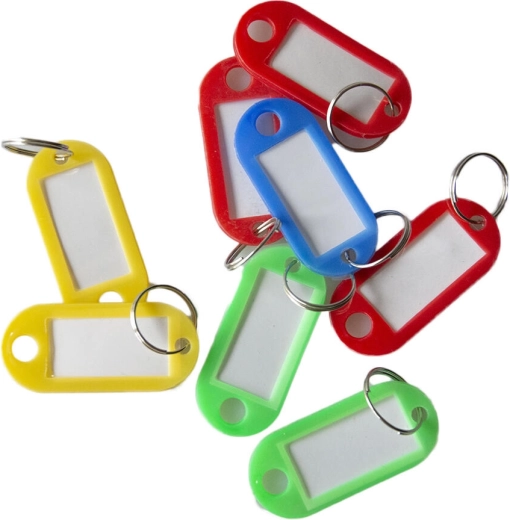 Porte-étiquette en plastique pour clés avec anneau 5 cm, assortiment de couleurs (50 pcs)