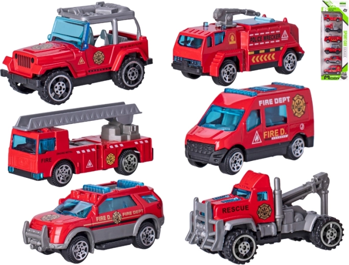 Set de petites voitures de pompiers en métal 7 cm, 6 pcs