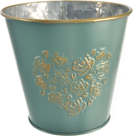 Cache-pot décoratif en métal en forme de cœur vert et doré 14 × 14 × 15 cm