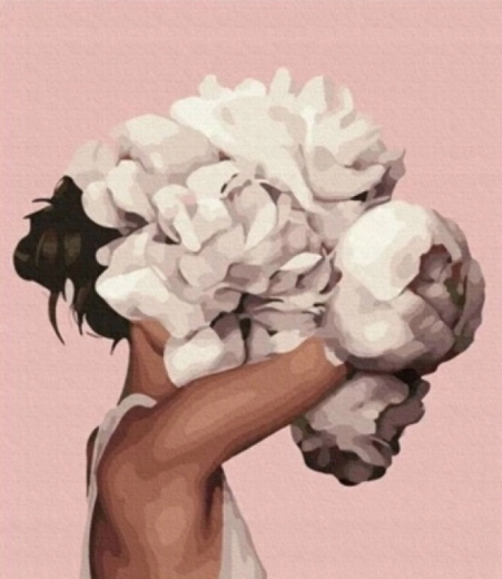 Norimpex peinture par numéros Femme aux fleurs blanches 40 × 50 cm