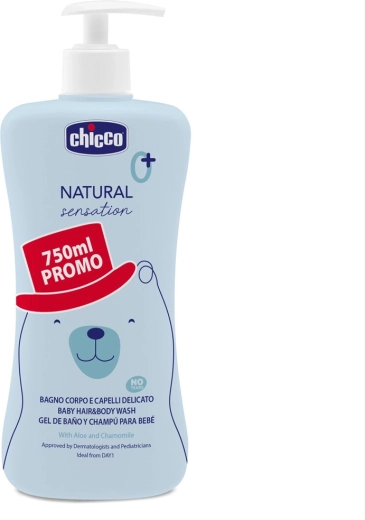 Gel douche 2-en-1 Chicco pour le corps et les cheveux à l’aloe vera et à la camomille Natural Sensation 750 ml