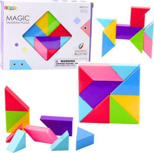 Tangram en blocs magnétiques – puzzle coloré, 9 pièces