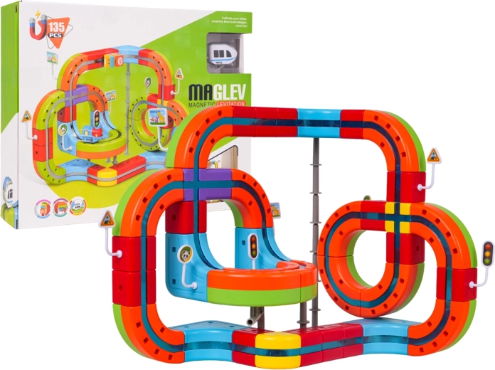 Circuit de train magnétique coloré avec piste antigravité 135 pièces