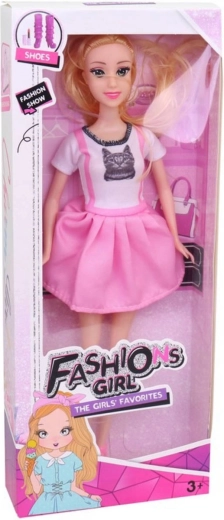 Poupée fashion 29 cm en robe d’été rose avec chaton
