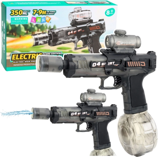 Pistolet à eau électrique, noir, portée 7–9 m, réservoir 350 ml