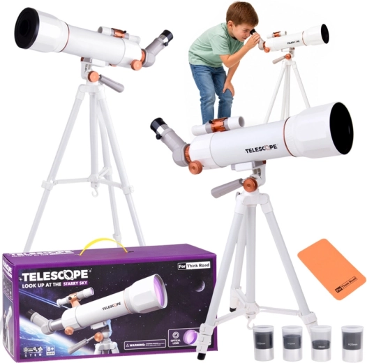 Télescope pour enfants avec trépied jusqu’à 107 cm, 4 oculaires, lentille 3× et chercheur
