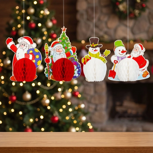 Lampions de Noël en papier à suspendre avec motifs - lot de 4 pièces