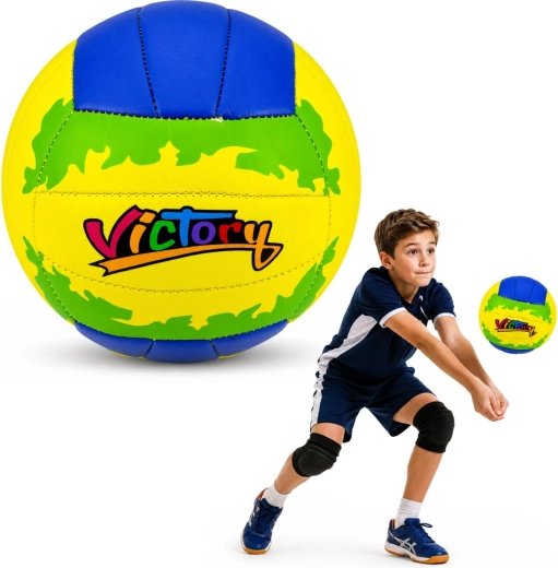 Ballon de volley d’entraînement Victory jaune-bleu taille 5 (22 cm)