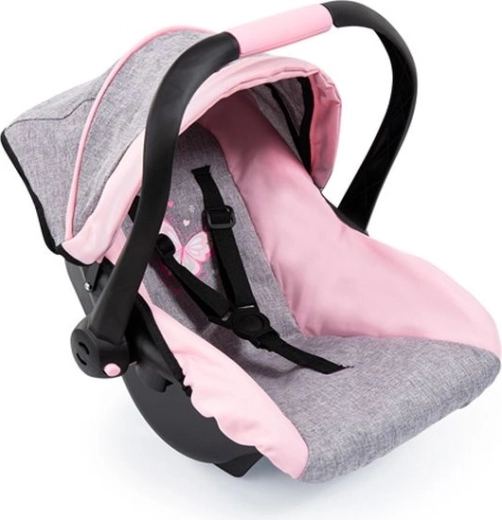 Siège auto Bayer pour poupées avec capote gris-rose