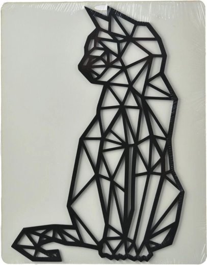 Décoration murale Chat – silhouette géométrique, noire, bois 24 × 36 cm