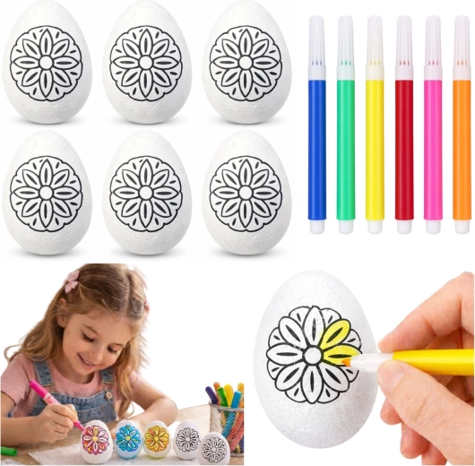 Œufs de Pâques en polystyrène à colorier avec des feutres - 6 pièces