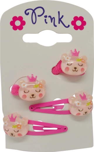 Accessoires pour cheveux Ourson – set de 4 pièces (barrettes et élastiques)