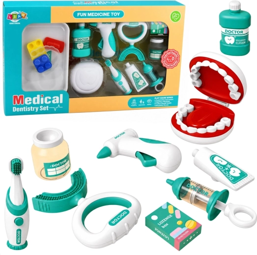 Kit dentaire pour enfants avec brosse à dents vibrante, 15 pièces, bleu