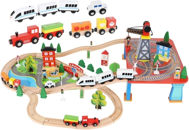 Circuit de train en bois avec trains à piles