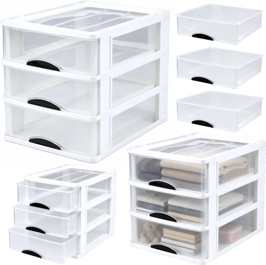 Organiseur multifonction à 3 tiroirs, boîte en plastique blanche