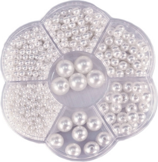 Perles à enfiler métalliques blanches en boîte 1150 pcs (3–12 mm)