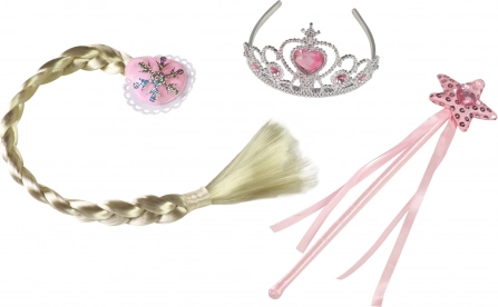Set de princesse rose avec tresse (couronne, baguette, tresse)