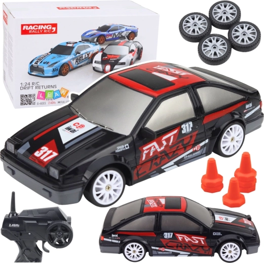 Voiture RC de drift 1:24 avec roues interchangeables, noire