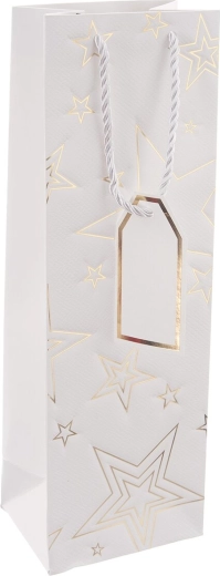 Sac cadeau en papier pour bouteille de vin, blanc, motif étoile, 12 × 9 × 36 cm
