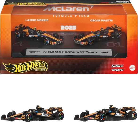 Hot Wheels Premium McLaren Formula 1 2025 – modèles métalliques de Lando Norris et Oscar Piastri - 2 pièces
