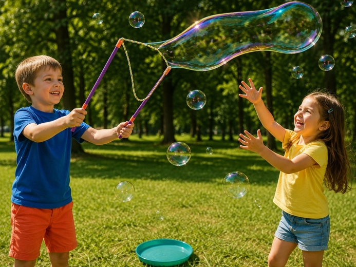 Bulles géantes avec cordelette – un superbe spectacle en extérieur