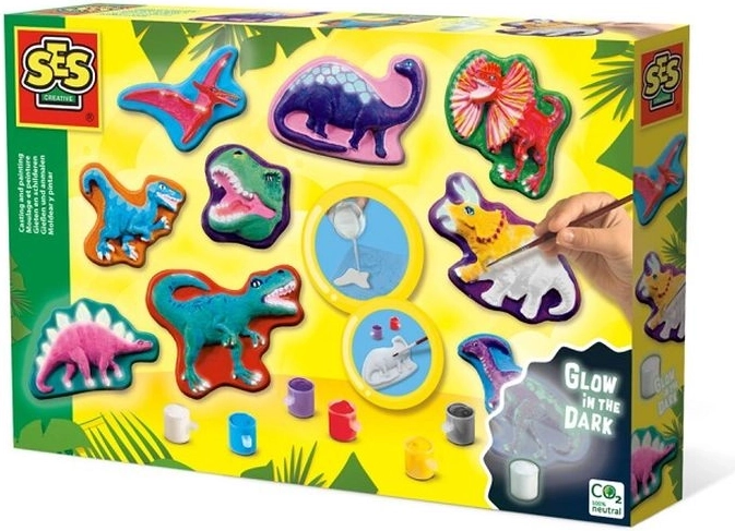 SES Creative moulage en plâtre et peinture – dinosaures qui brillent dans le noir