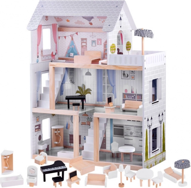 Maison de poupées en bois Boho avec éclairage LED et mobilier