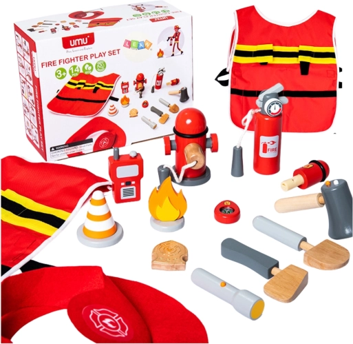 Set de pompier pour enfants avec costume et accessoires en bois