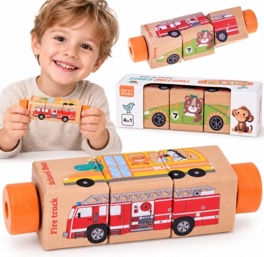 Puzzle rotatif en bois avec des véhicules
