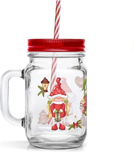 Verre avec paille TORO 450 ml au motif de petits elfes