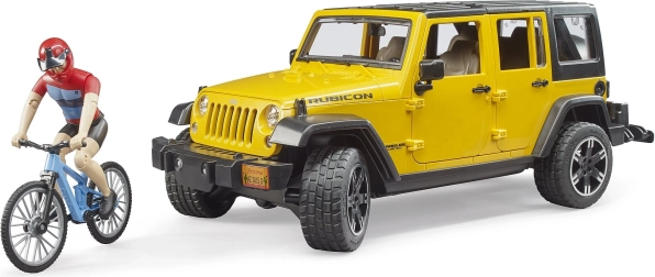Bruder Jeep Wrangler Rubicon avec cycliste et vélo