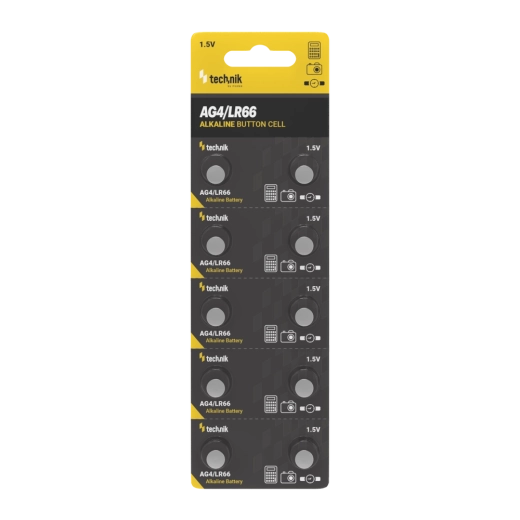 Pile bouton alcaline Technik Platinum AG4 / LR66 / LR626 / 377 1,5 V, lot de 10 pièces