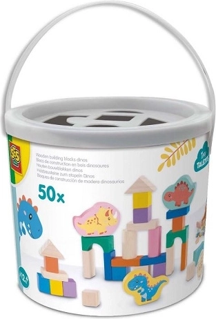 Cubes en bois SES avec dinosaures dans un seau, 50 pièces