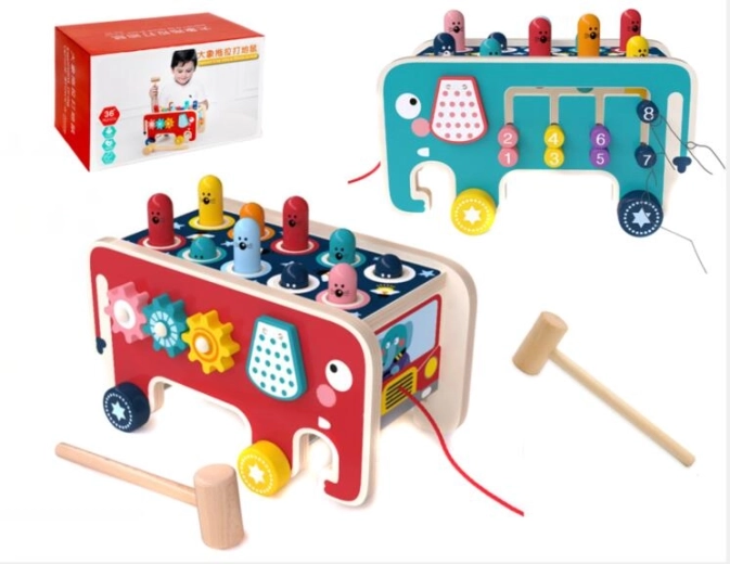 Éléphant en bois avec jeu à marteler