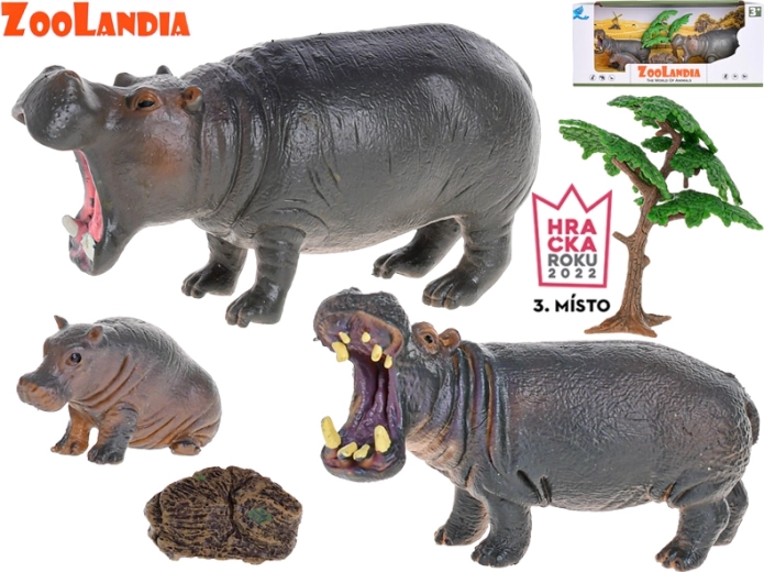 Zoolandia hippopotame avec petits et accessoires – ensemble de figurines pour ZOO