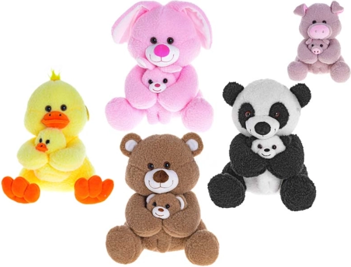 Peluche animal avec parent assis et bébé 24 cm + 12 cm