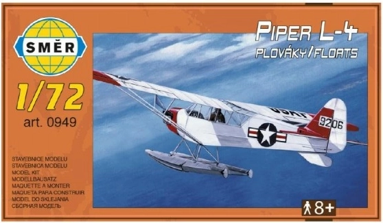 Maquette Piper L-4 avec flotteurs à l’échelle 1:72, 14,7 x 9,3 cm, en boîte de 25 x 14,5 x 4,5 cm