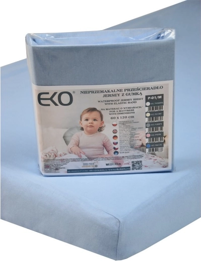 Drap-housse imperméable EKO avec élastique, jersey bleu 120 × 60 cm